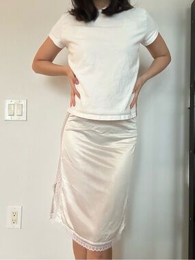 Vintage Cream Lace-Trim Slip Skirt